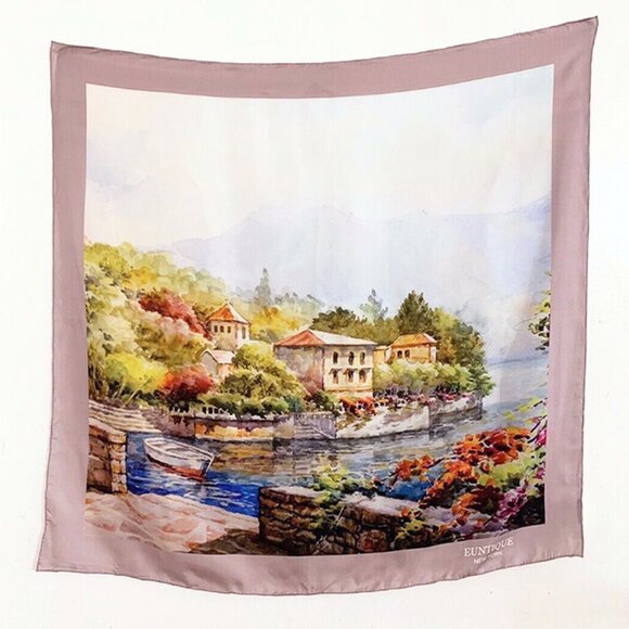 Luxury Euntique 100% Silk Twill Scarf with Hand-Rolled Edges – 90×90 cm Square - Picture 1 of 3